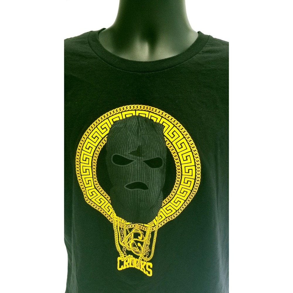 Mens Crooks And Castles Black T-shirt Large Ski‎ Mask Gold Chains Zumies - Picture 2 of 7